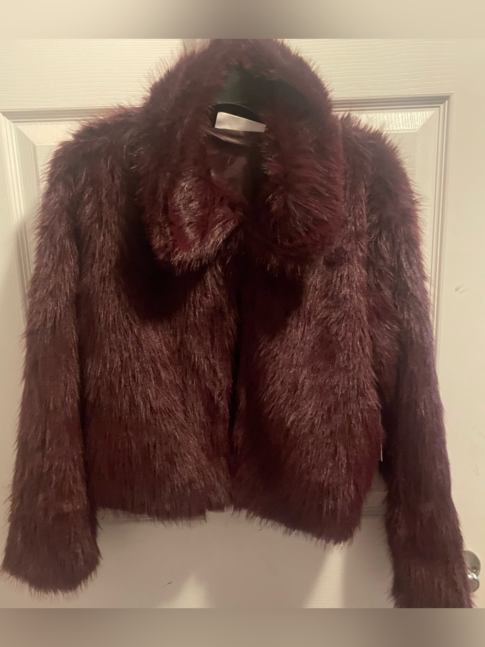NWT No Boundaries Dark Cherry Faux Fur Cropped Coat Jacket M 8-10
